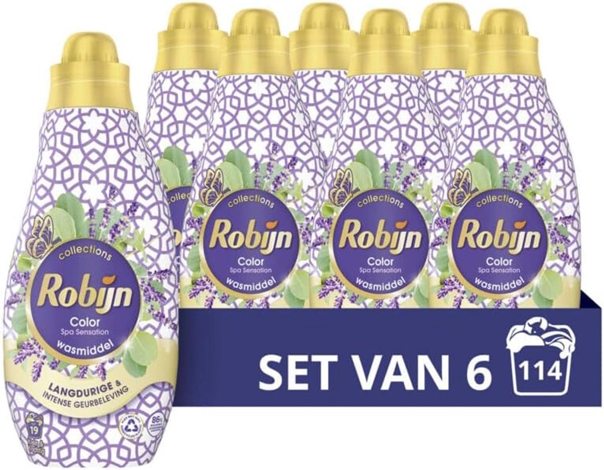 SnelShoppen - Krachtig Wasmiddel voor Kleur en Verweving - 6 x 660 ml - Robijn Spa Sensation met Eucalyptus en Lavendel - Voor 19 Wasbeurten