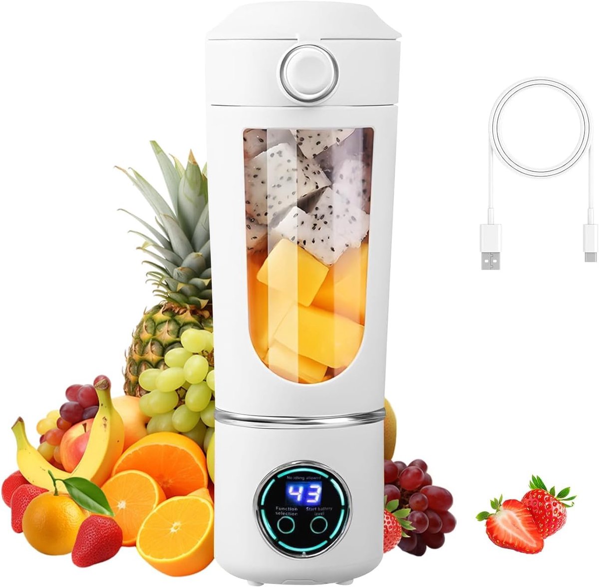 SnelShoppen - Smoothie Maker to Go 700ml - Draagbare Blender met 12 Roestvrijstalen Bladen - Mini Mixer voor Shakes, USB Blender voor Gym, Kantoor, Ca