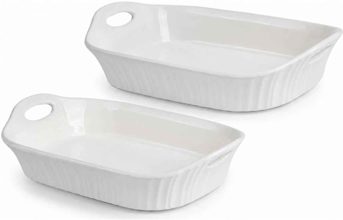 Vessia ovenschalen set - 2x - 31 en 35 cm - porselein - wit - rechthoek