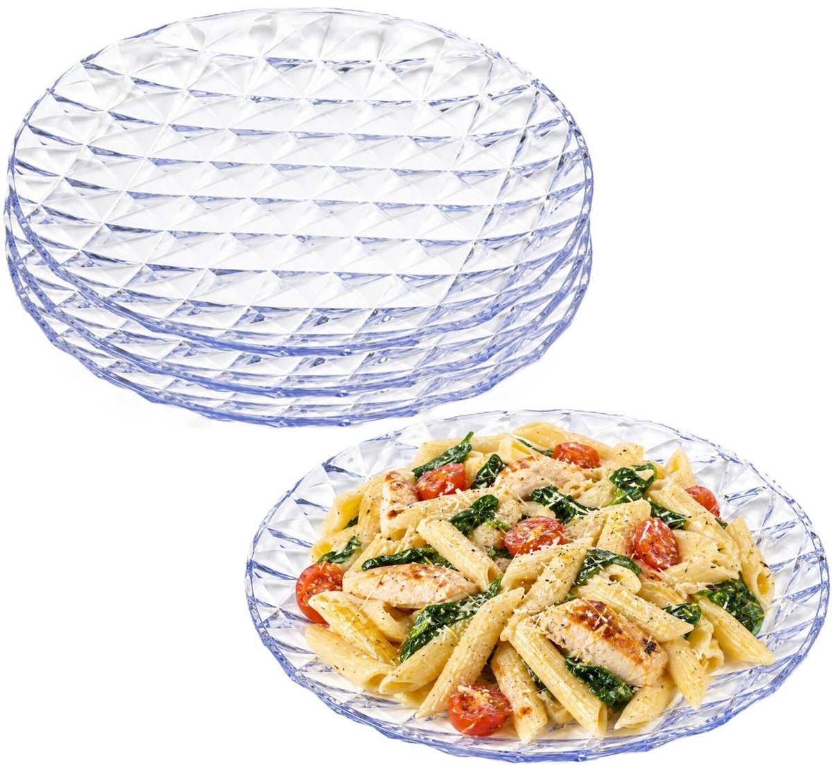 Plasticforte Onbreekbare Dinerborden Elite - 4x - kunststof - kristal stijl - transparant - Dia 25 cm - Camping - BBQ - Feestje