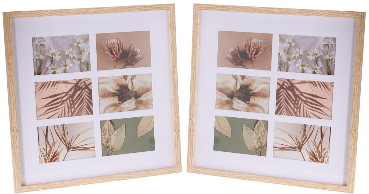 Home & Styling Collage fotolijst met passe-partout - voor 2x foto - hout - naturel - 42 x 42 cm - klassiek