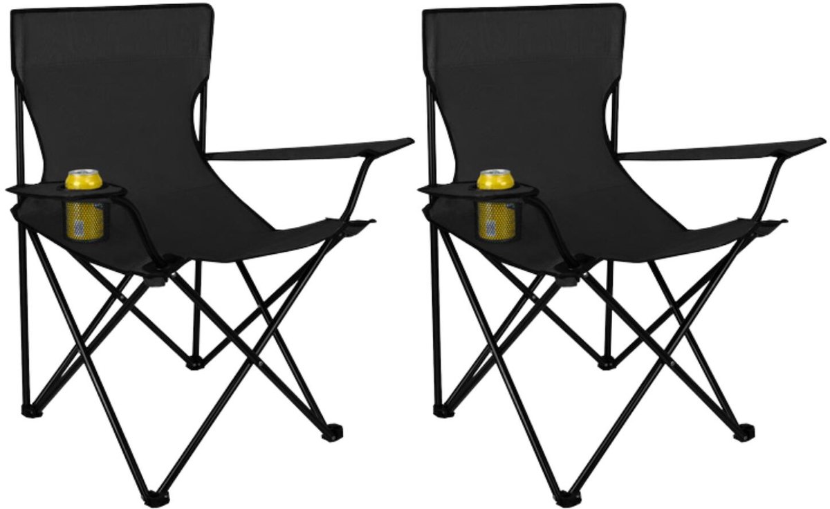 Trizand opvouwbare stoel - 2x - zwart - 80 x 47 x 80 cm - visstoel/campingstoel - incl draaghoes
