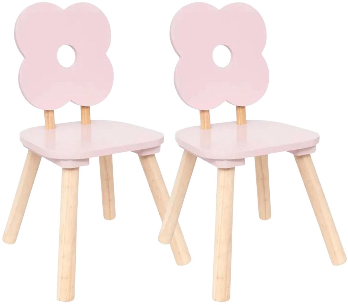 Atmosphera Kinder stoeltje Flowers - 2x - roze - hout - D23 x H48 cm - bijzet stoeltjes