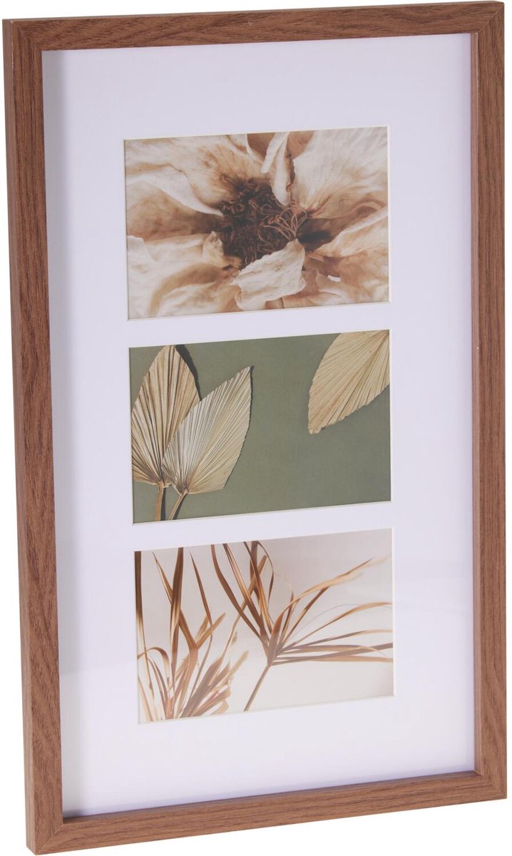 Home & Styling Collage fotolijst met passe-partout - voor 3x foto - hout - bruin - 26 x 42 cm - klassiek