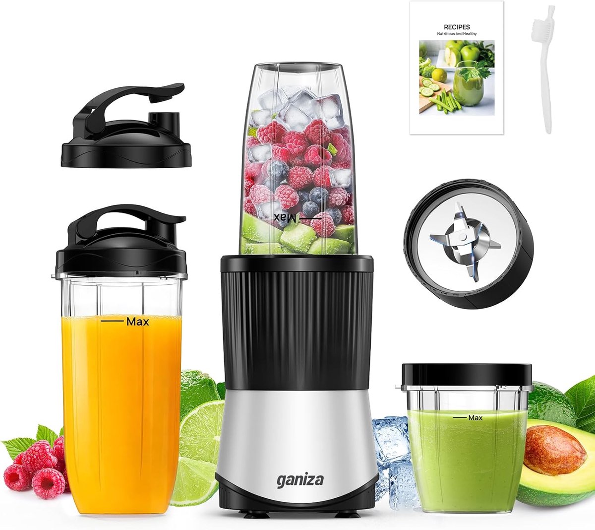 SnelShoppen - 11-delige Mixer 900W, Smoothie Maker, Blender, Ideaal voor Shakes, Smoothies, Bevroren Dranken, Babypap, Met 3 To-Go Bekers, Perfect voo