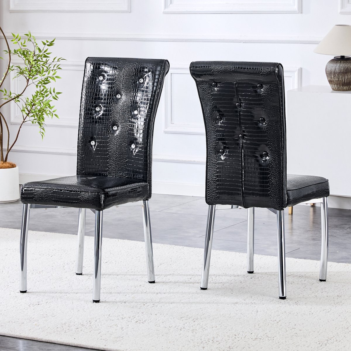 COVREO Eetkamerstoel set van 2 101 x 42 cm - kunstleer met krokodillenprint, zwart