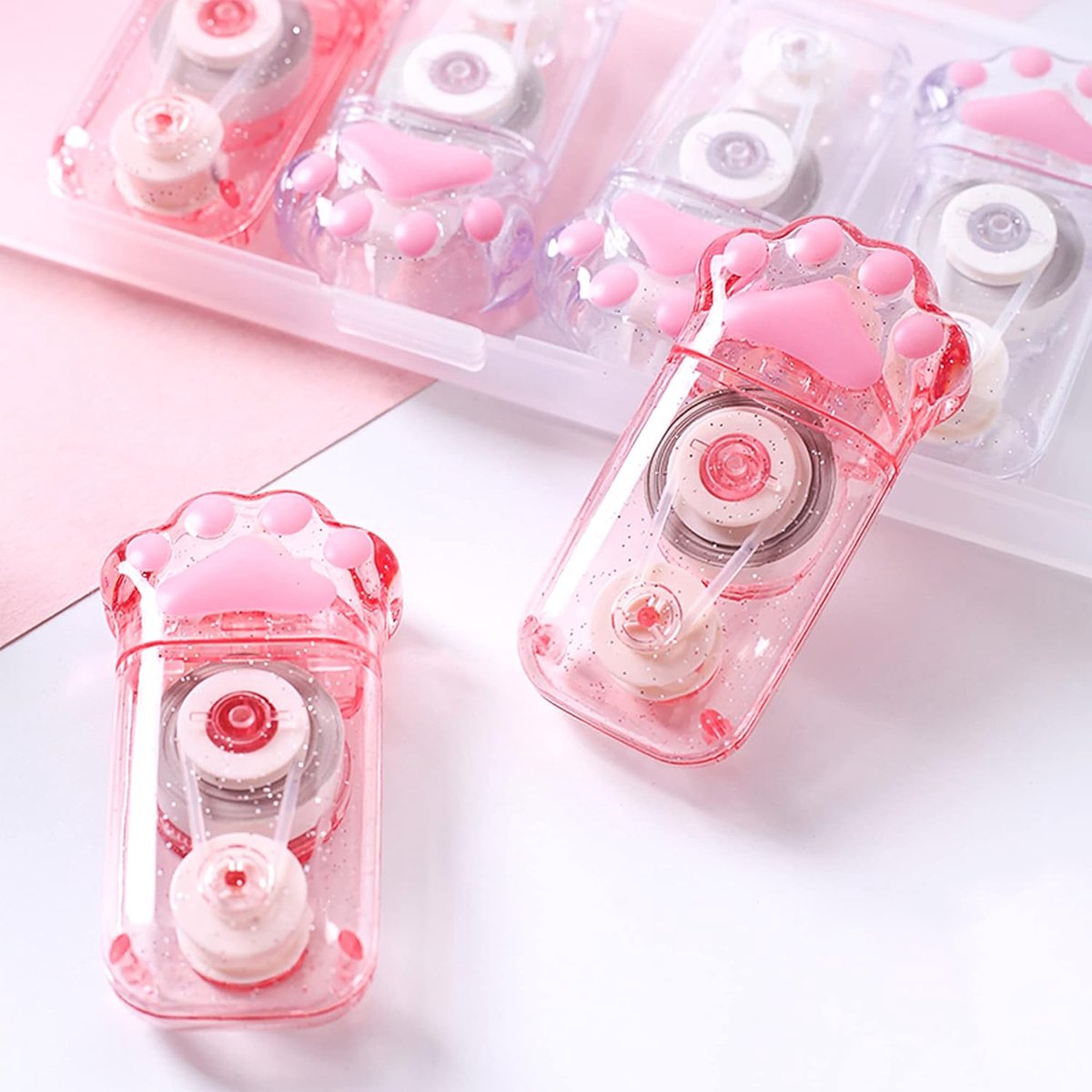 SnelShoppen - Pack van 6 Mini Correctietapes 6m x 5mm, Schattige Kattenpoot Vorm, Compact en Milieu-vriendelijk, Niet-Toxisch, Geschikt voor Kinderen,