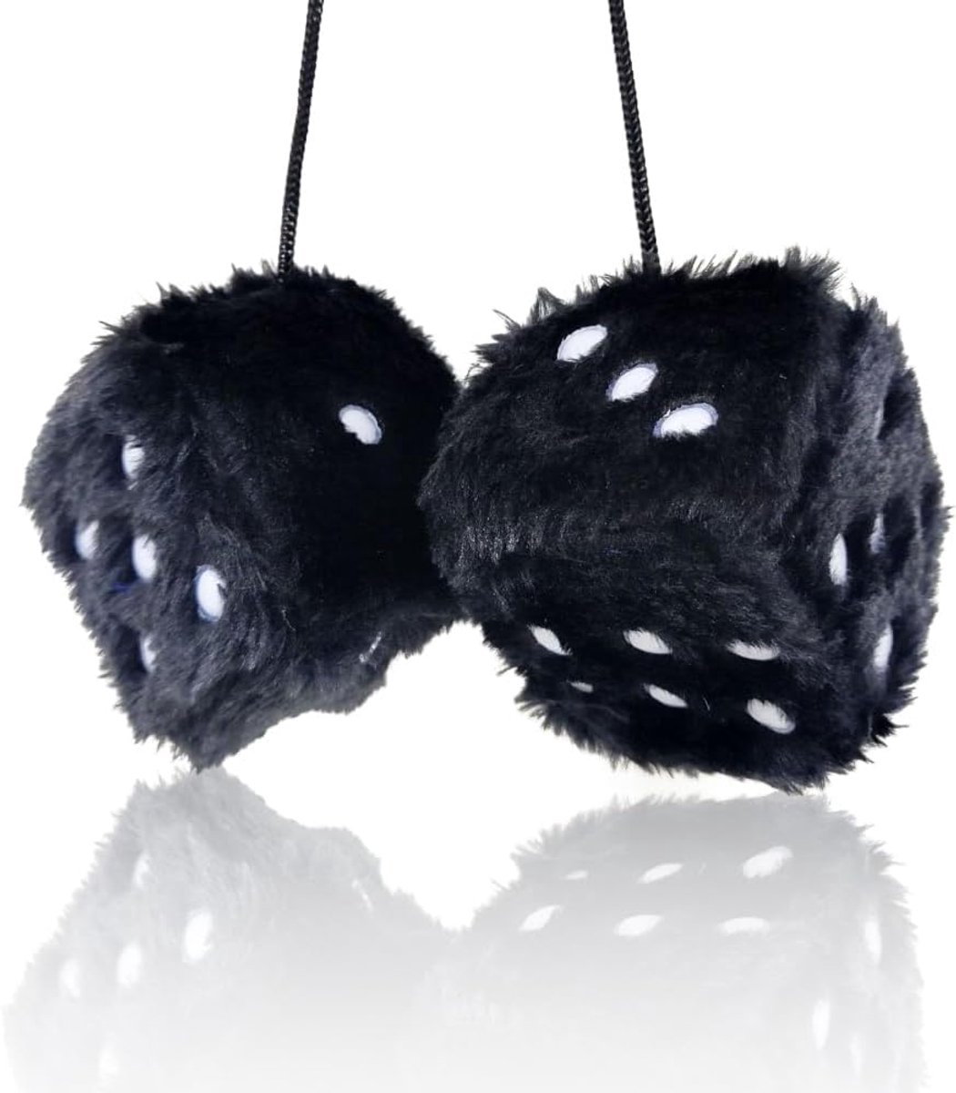 SnelShoppen - Fuzzy Plush Dice voor Auto - Universale Furry Hangdecoratie voor Achteruitkijkspiegel - Zachte Dobbeltjes met Stippen voor Unieke Auto S