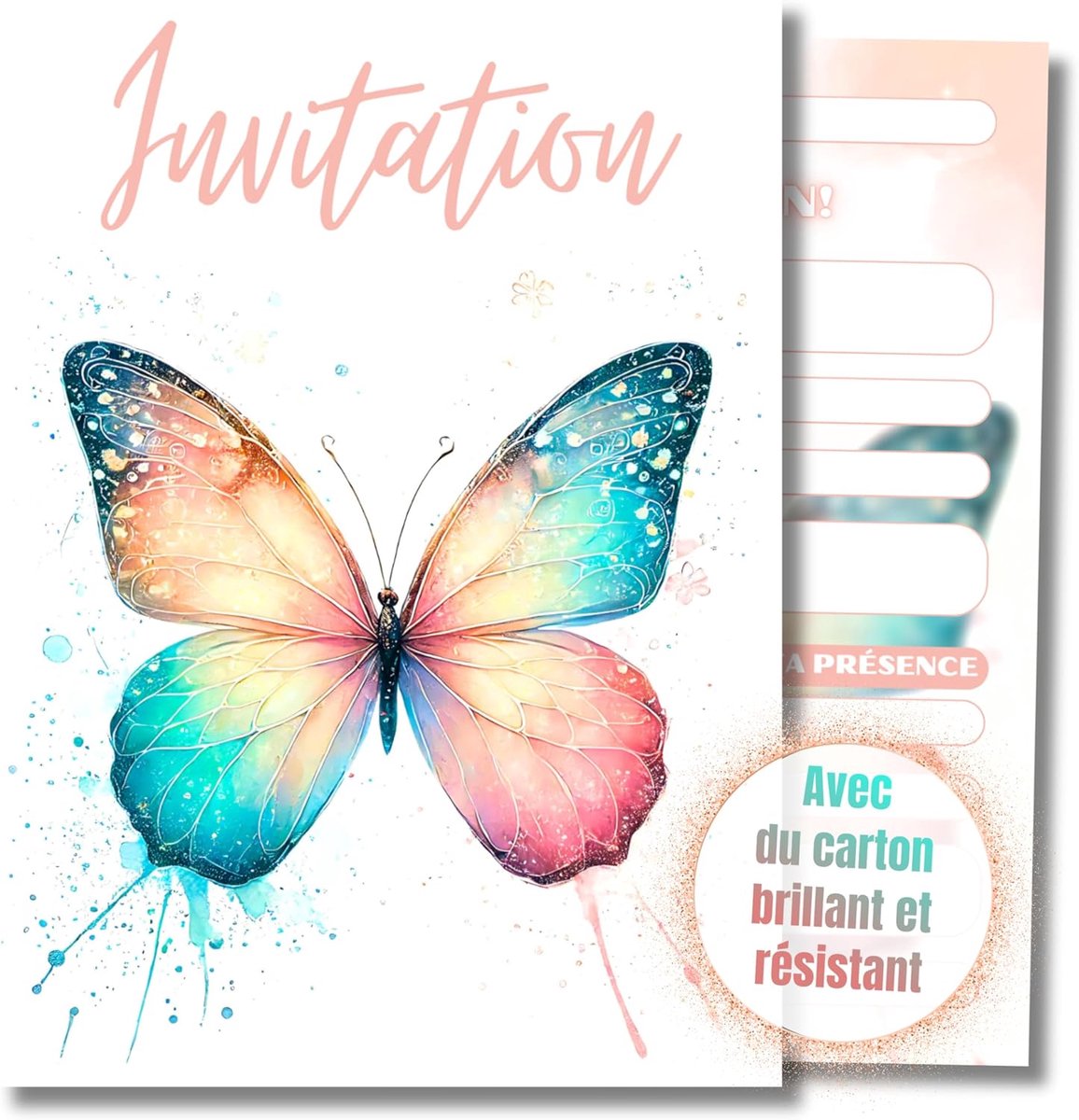 SnelShoppen - Butterfly Verjaardagsuitnodigingen Kinderen - 12 Stuks - DIN A6 - Kleurrijke Vlinders voor Kinderfeestjes - Uitnodigingskaarten voor Ver