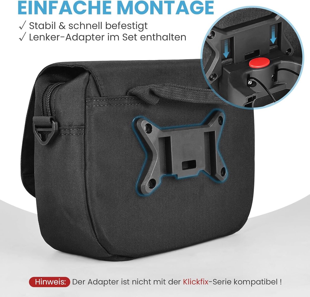 SnelShoppen - Fietstas Handvat 5L met Adapter, Telefoonhouder, Schouderriem, Snelle Verwijdering, Waterafstotende Fietstas voor Stadsvervoer en Reizen