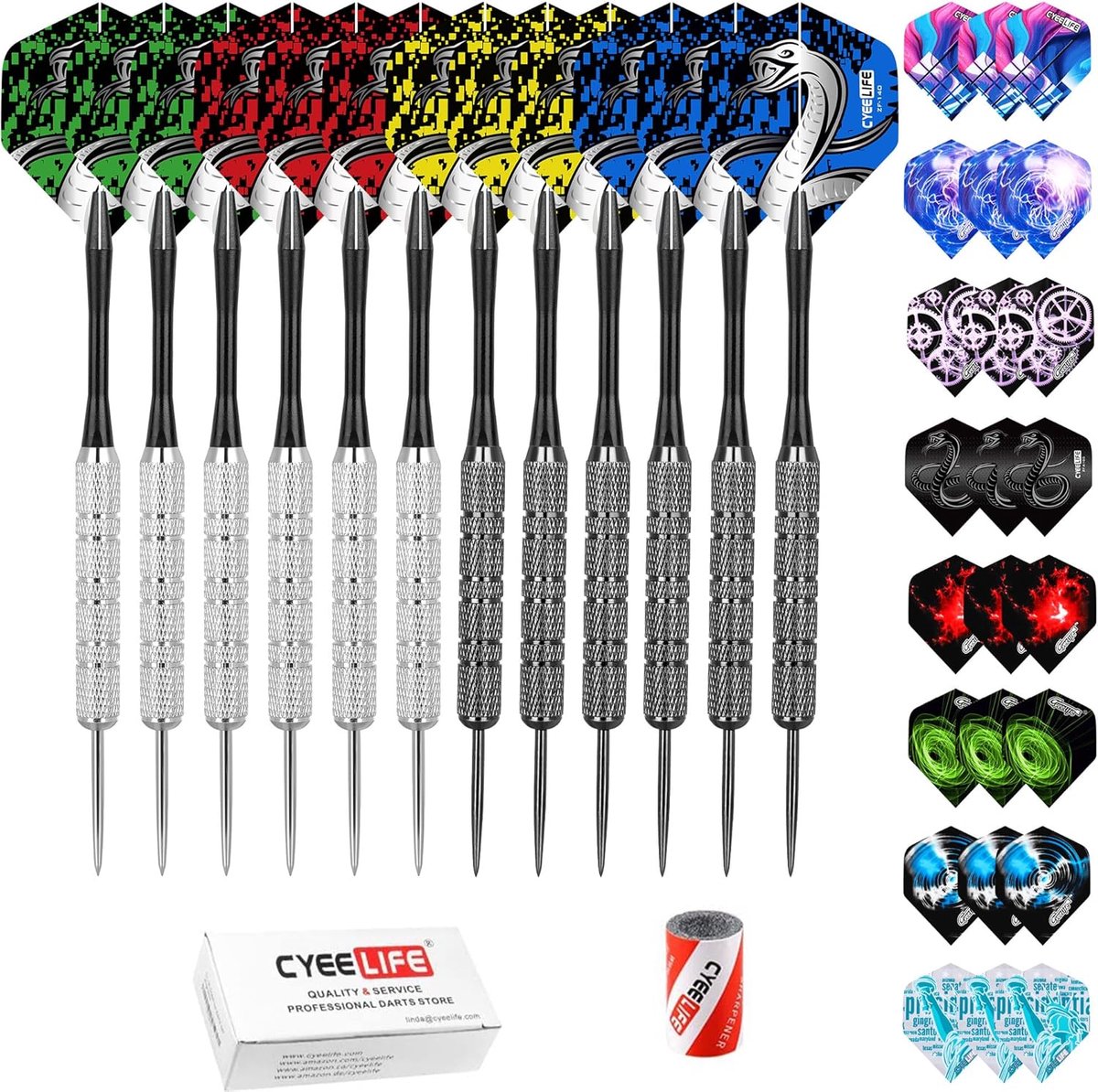 SnelShoppen - Professionele Steel Darts Set 20g - 12 Stuks met PVC Schachten, 36 Flights en Slijper - Ideaal voor Beginners en Feestjes