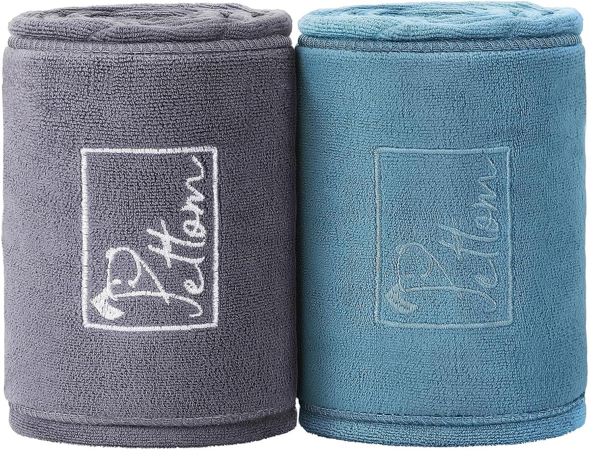 SnelShoppen - 2x Dog Drying Towels voor Honden, Sneldrogende Microfiber Handdoeken met Handzakken, Super Absorberend, Blauw en Grijs voor Thuis en Op