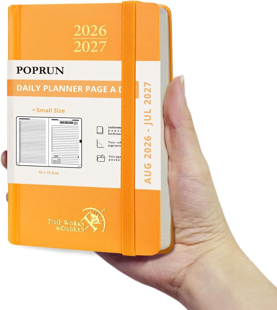 SnelShoppen - Agenda Pocket 2026 2027 Daily Planner - 1 Pagina per Dag - Compact 16 x 10,5 cm - School Planner - Hard Cover - Orange - Perfect voor Or