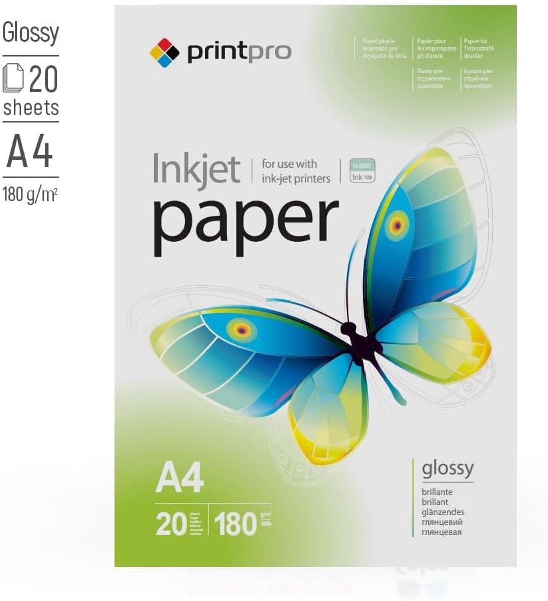 SnelShoppen - PrintPro Foto Papier A4 Glanzend & Wit | 180 g/m², Water- en Droogbestendig | Perfect voor Inkjet Printers | 20 Vellen voor Professionel