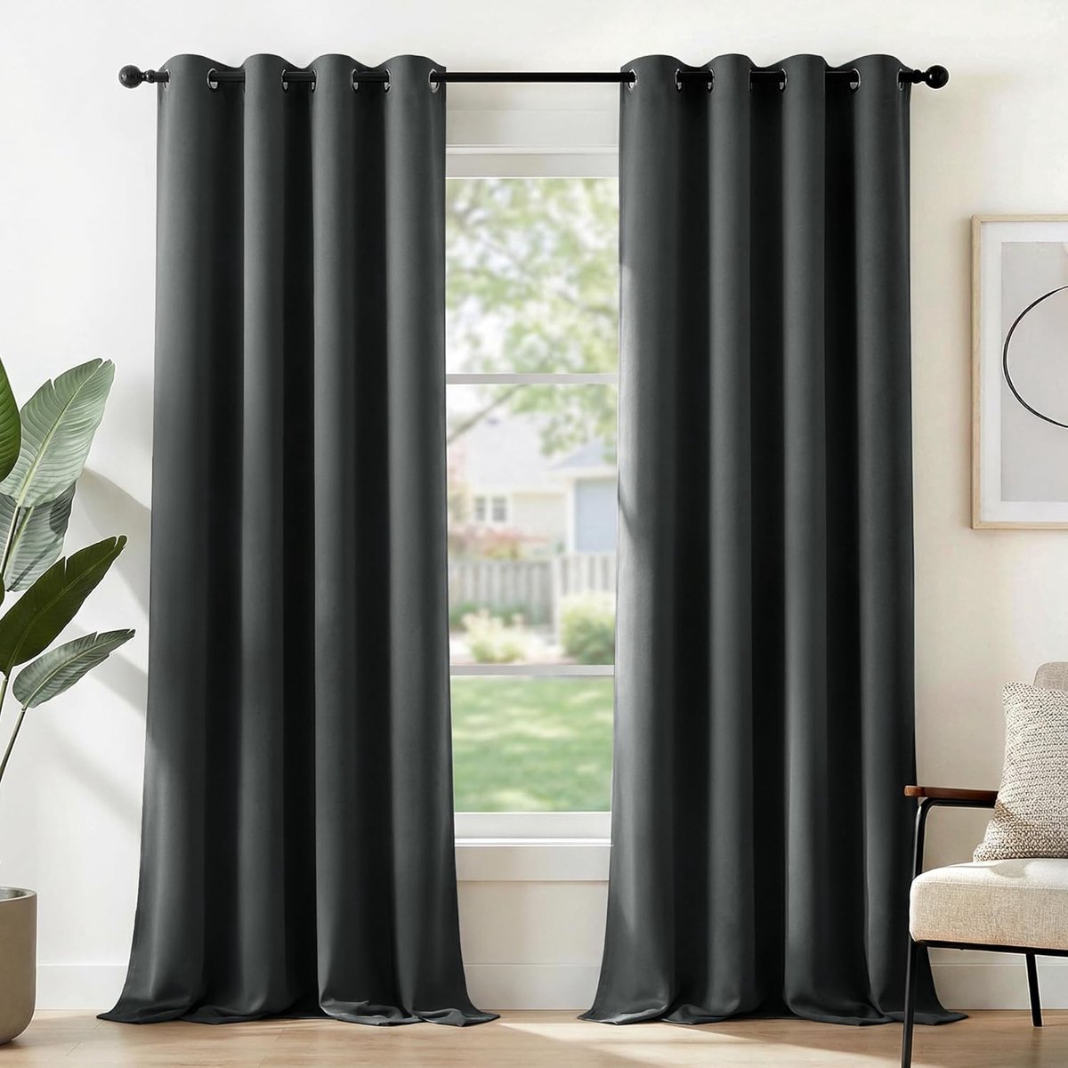 SnelShoppen - Deconovo Blackout Gordijnen 140x260 cm, 2 Stuks, Donkergrijs - Thermisch Isolerend, Geluidsreducerend, Modern Ontwerp voor Slaapkamer en
