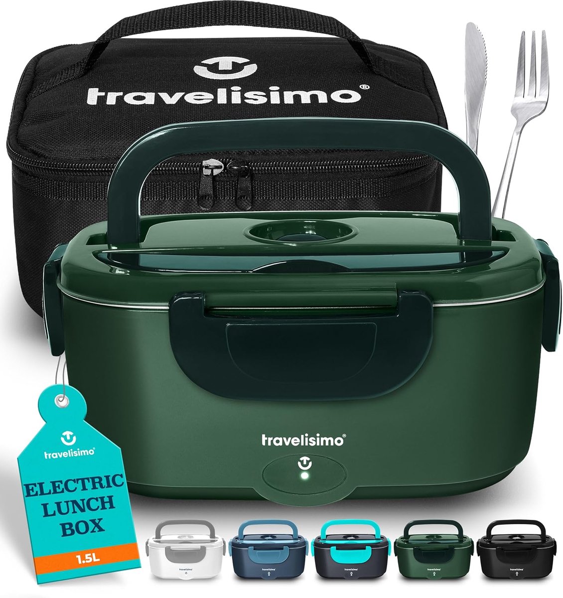 SnelShoppen - Elektrische Lunch Box Volwassenen 1.5L, 100W RVS Warmhoudbox voor Auto, Werk & Camping, Lekvrije Thermoscontainer, 12/24/220V