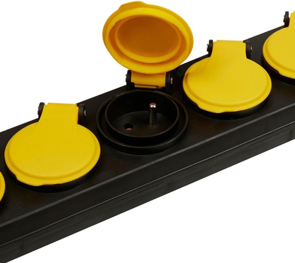 SnelShoppen - Waterdichte Stekkerdoos 3 Sockets IP44 16A 3680W met Schakelaar, 0.85m Kabel, Kindveilig, Zwart en Geel voor Buiten, Tuin, Camping
