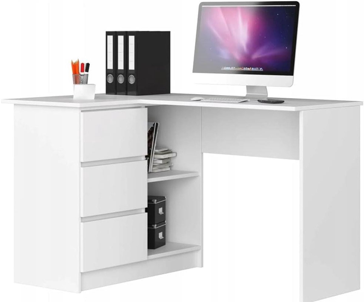 Hoekbureau Wit - Werkplek Bureau - Thuiswerken Organiseren - Veel Opbergruimte - 124 cm Breed - Wit