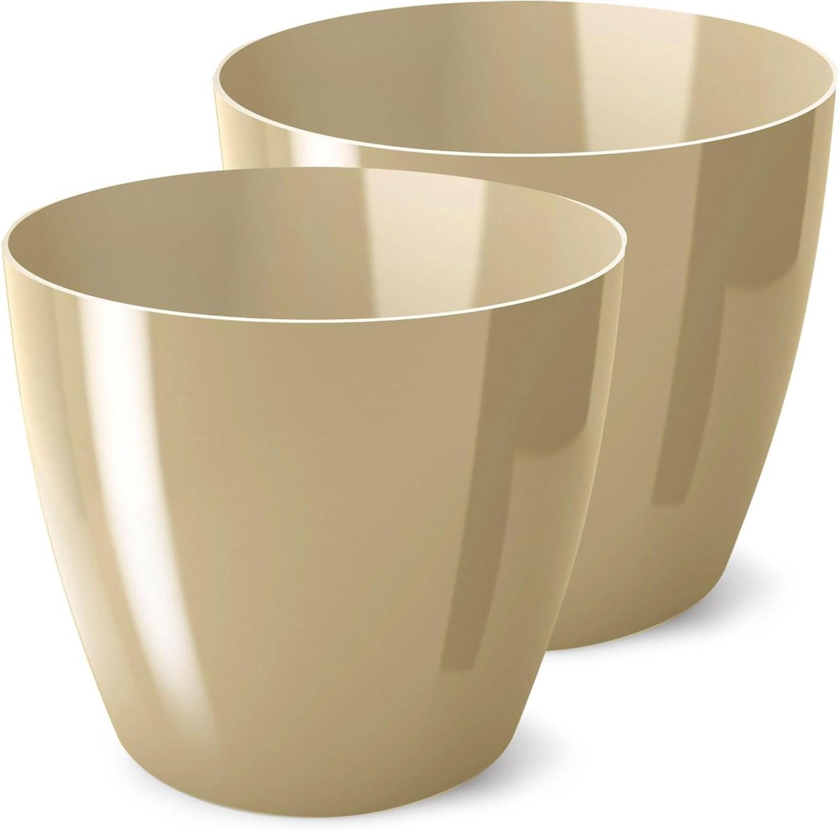 Bloempot Set - Plantenbak Decoratief - Decoratief Gebruik - UV-bestendig Plastic - 2 Stuks Ø 12 cm - Beige