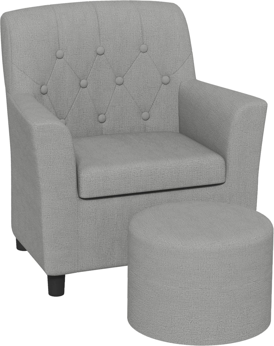 Kinderfauteuil met voetenbankje - rugleuning met ruitpatroon - zachte zitting - houten frame - grijs