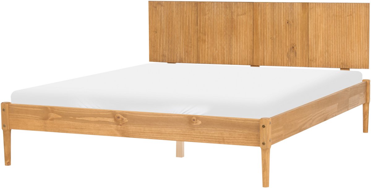 AMBAZAC - Tweepersoonsbed - Lichtbruin - 160 x 200 cm - Grenenhout