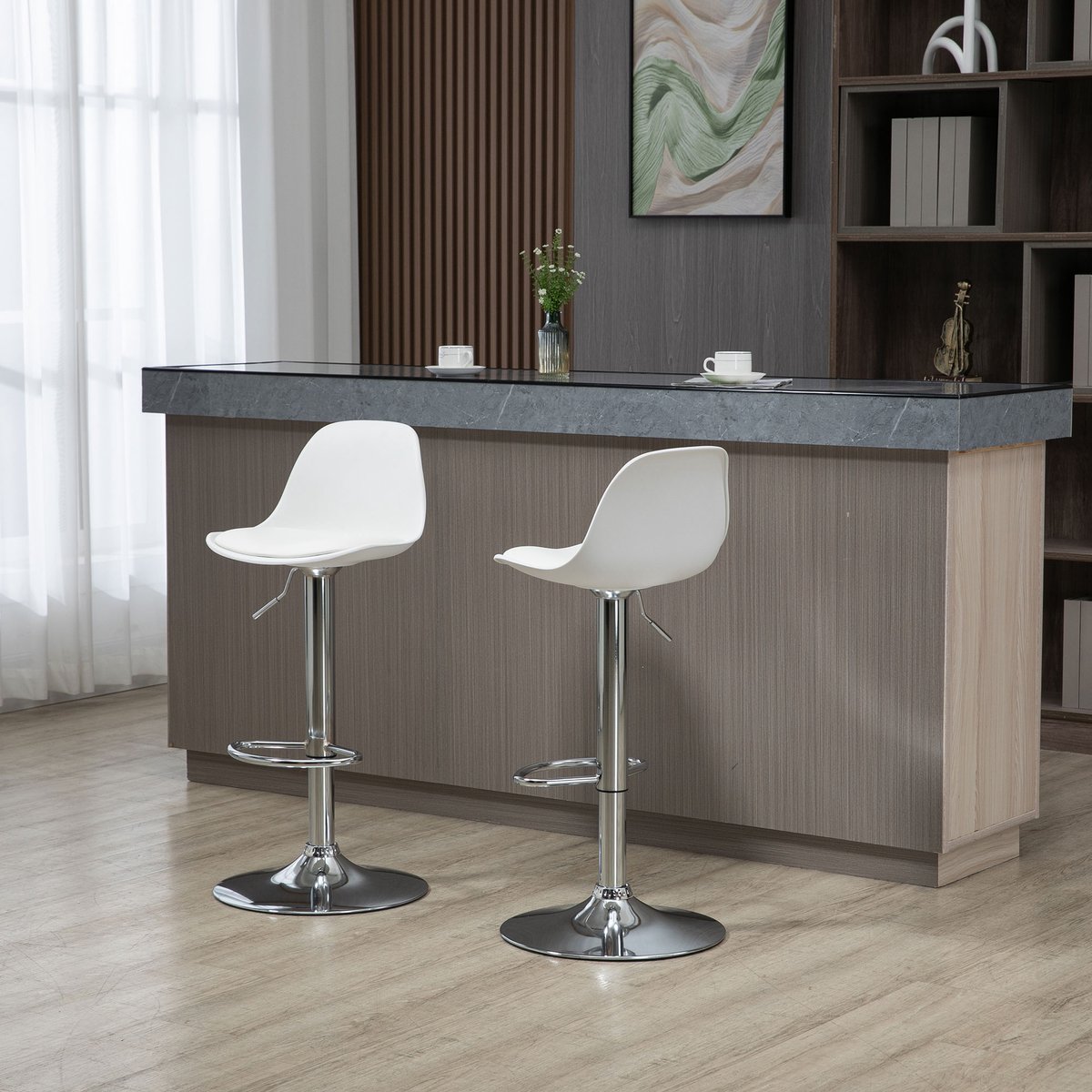 Clruro Barkrukken - 42x38x82-104 cm - 2 Stuks Draaibaar - Verstelbaar - Kunstleer/Staal - Wit