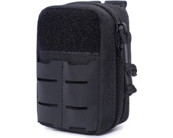 Een zwarte, verbeterde, kleine tactische multifunctionele EDC-tas (Everyday Carry), praktische heuptas, waterdichte rugzak, tas en accessoire-organizer.