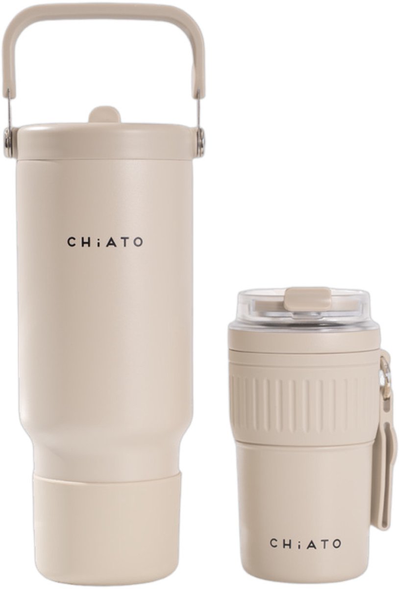 CHiATO Home hot & fresh SIP Oat Cream geïsoleerde reisbeker en tumbler set – Crème