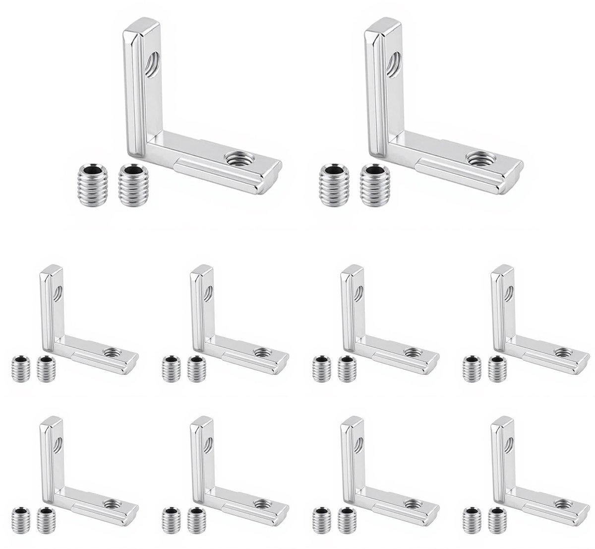 Solidchoice - Set van 10 Aluminium T-Slot Hoekverbindingen met Schroeven