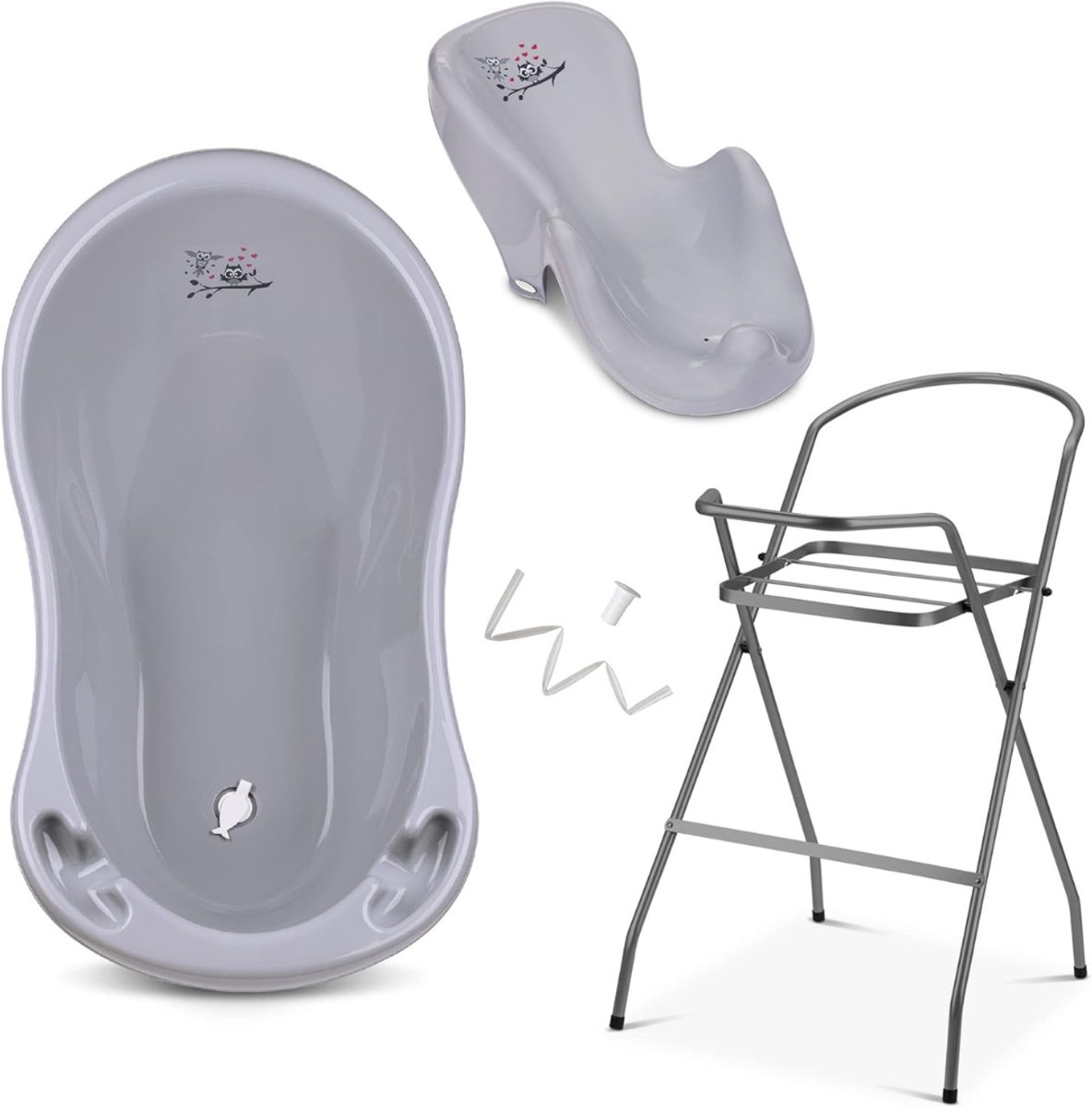 KIRA® Baby Badje met Standaard -Baby Bad - Babybad met Standaard - Grijs - 46cm x 27cm x 86cm