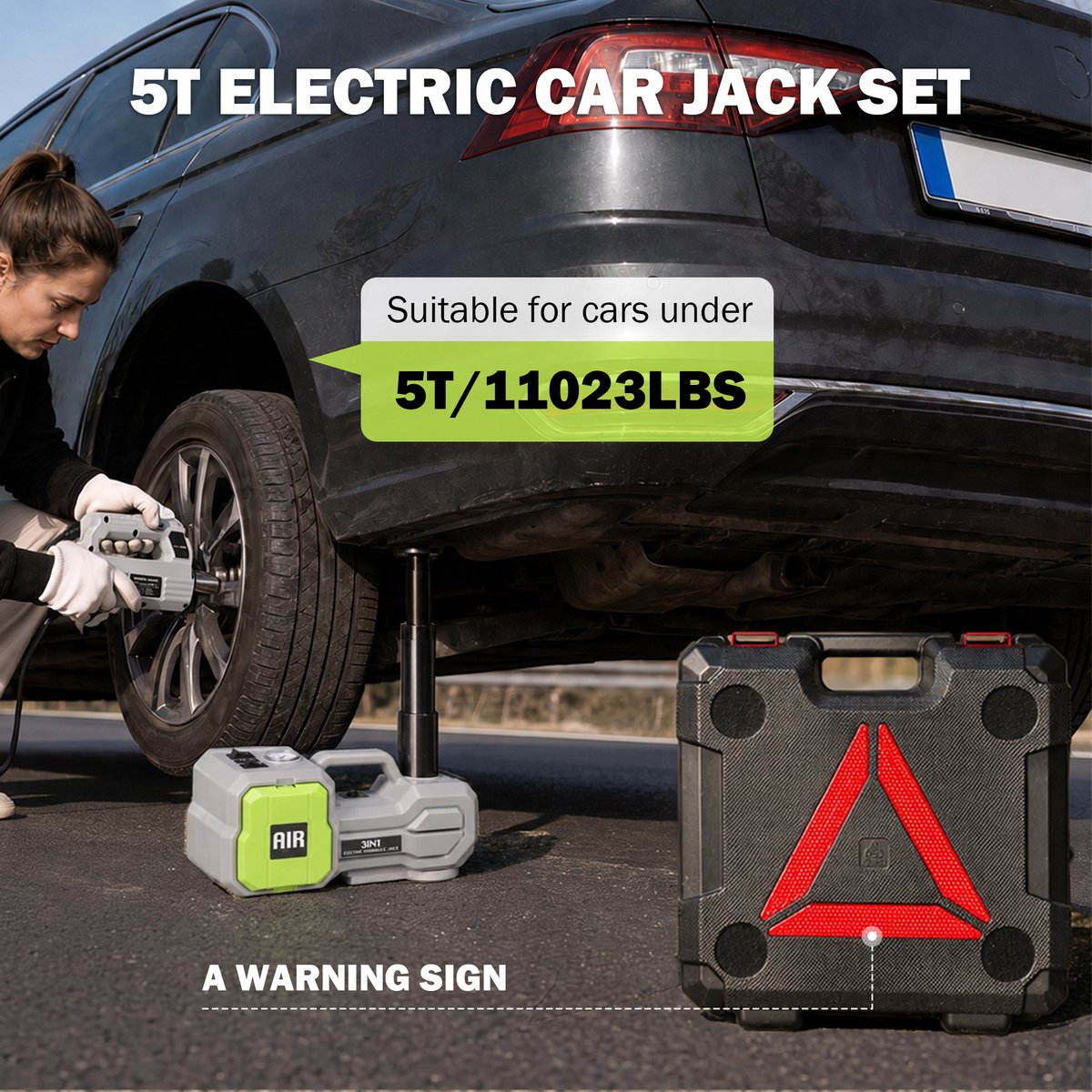 iSUNEX - 4 in 1 - Auto Krikset - Plug-in Multi-Functional Car Jack Set - Autokrik + luchtcompressor + elektrische slagmoersleutel + LED-verlichting