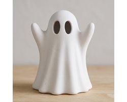Halloween Spookjes Waxinelichthouders – Set van 3 met LED Theelichtjes – Schattige Herfst & Halloween Decoratie | Wit | 10.5 cm