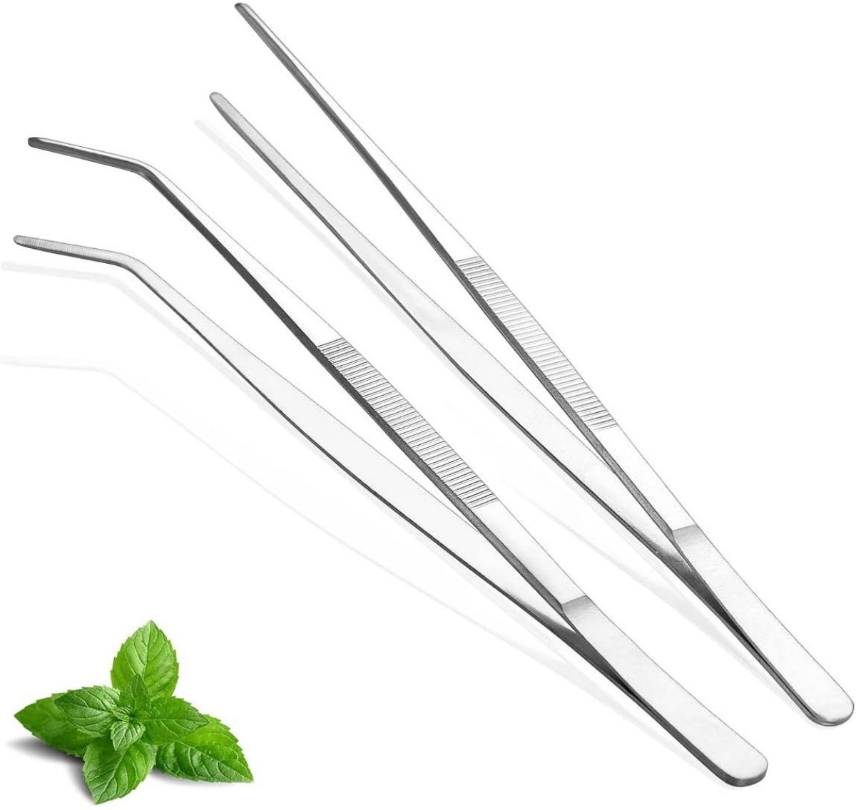 SSTRWGOOD 2 Stuks Keukentang - Grilltang - 25cm RVS Tangen Set met Antislip Greep en Dubbele Klemkoppen - Geschikt voor BBQ, Pasta, Salade en Serveren - Roestvrij Staal