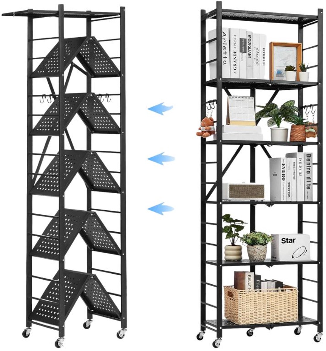 G&G stellingkast metaal - Opbergkast - Opbergrek - Keukenrek - Opvouwbaar - Met wielen - 183x60x30cm - 6 Planken - Tot 340kg