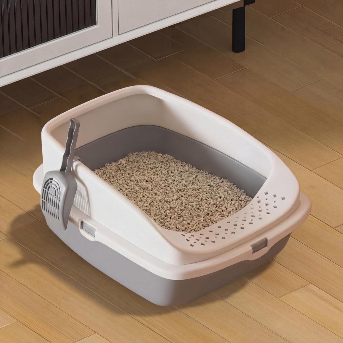 Famanu – Plastic kattenbak met open bovenkant en afneembare rand, eenvoudig te reinigen, 49 x 38 x 23 cm in grijs Famanu – Plastic kattenbak met open bovenkant en afneembare rand, eenvoudig te reinigen, 49 x 38 x 23 cm in grijs