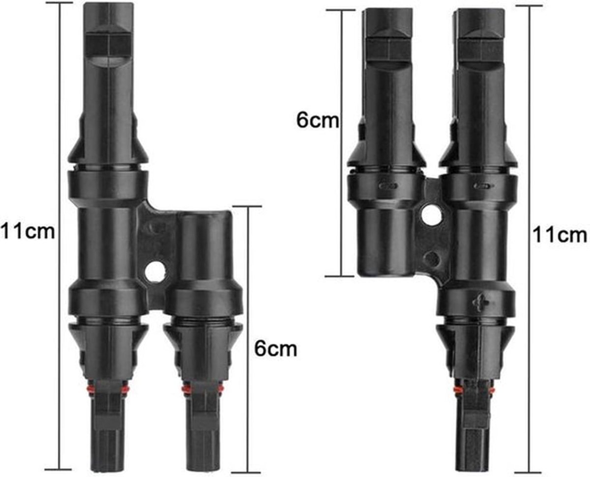 - Zonnepaneel Kabel Connector - T Aftakconnector - Zwart - Verzilverd Koper - Fotovoltaïsche Aansluitingen - Geschikt voor Zonne-energie