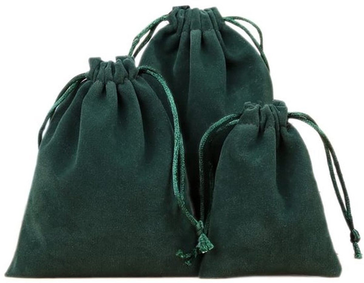 Fluwelen zakjes - Luxe juwelentasjes - 12 Stuks - Donkergroen - Cadeauzakjes - Perfect voor Feestdagen en Bruiloften