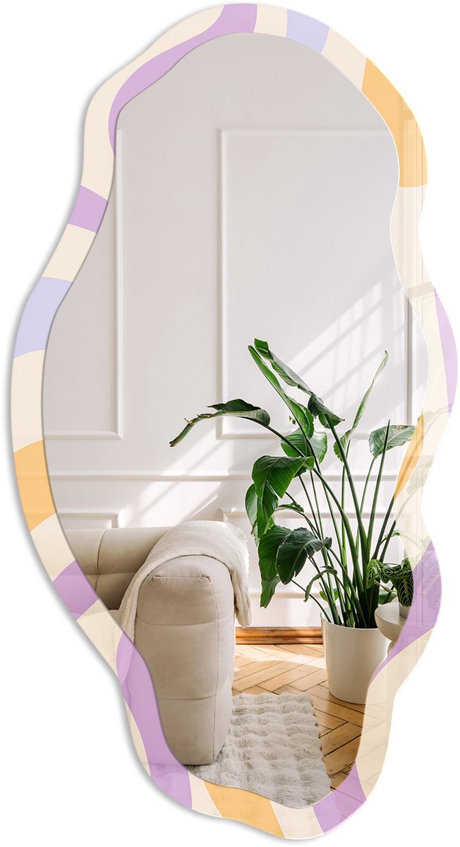 Coloray Golvend Patroon Spiegel - Beige Stijlvolle Wandspiegel - Organische Spiegel - Woonkamer - Abstract - 45x90 cm - Totale afmeting 52x97 cm
