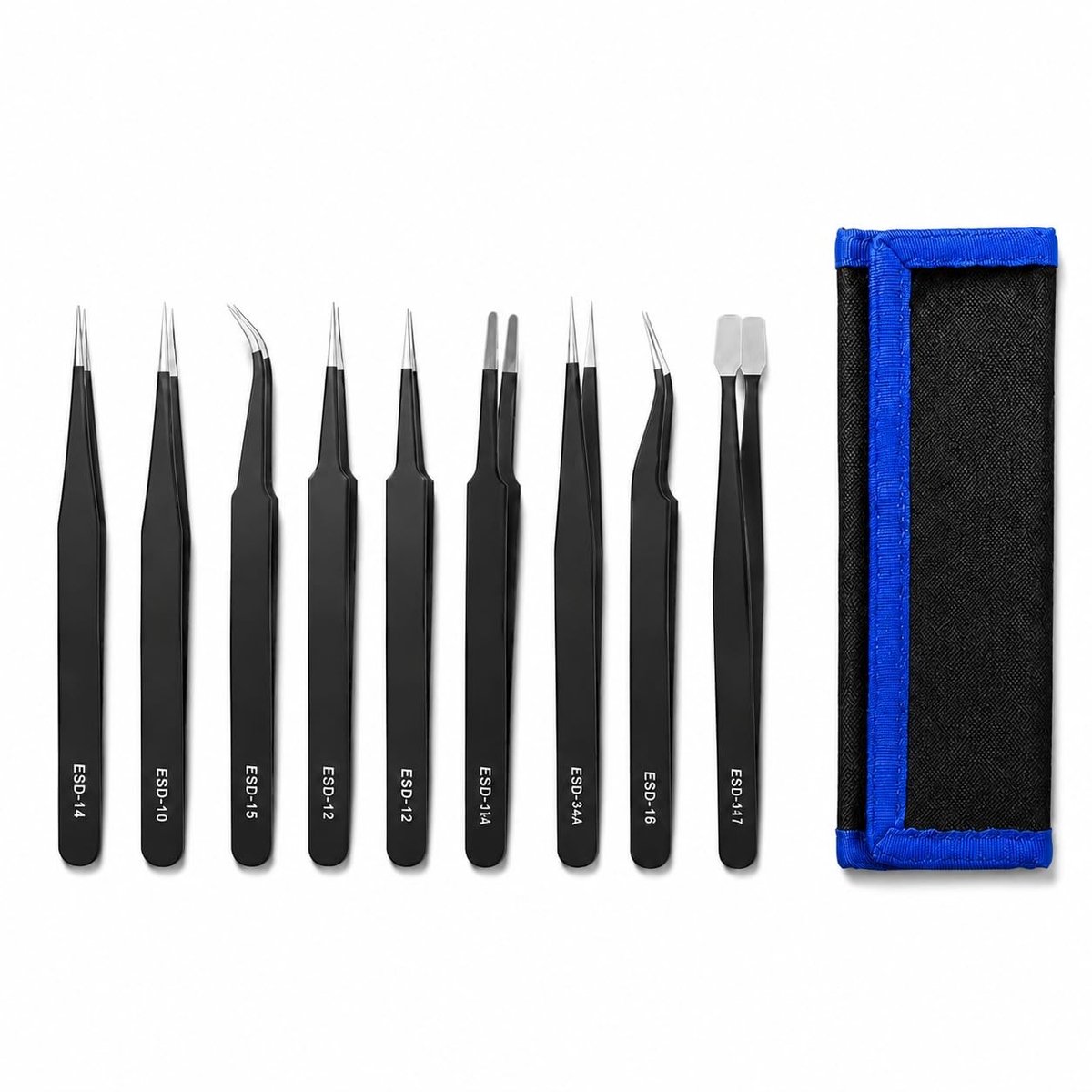 Solidchoice - Set van 9 ESD Precisietangen met Opbergetui
