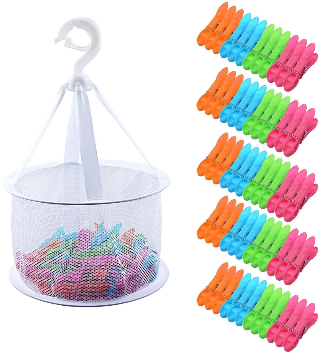 Solidchoice - 60 Stuks Kledingknijpers met Ademend Wasmandje