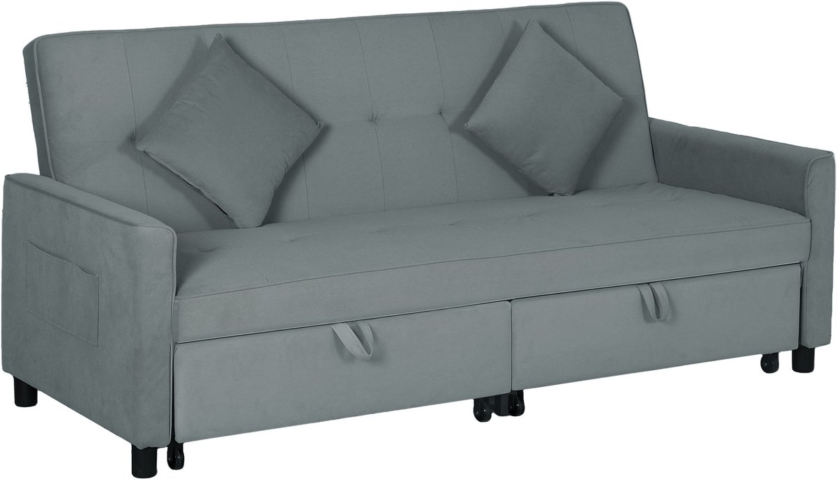 HOMCOM slaapbank - fluweel (100% polyester) - 196x90x89cm - grijs