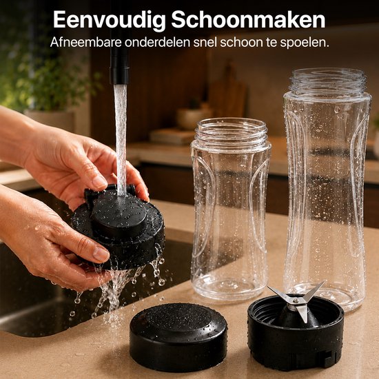 Heinner Sportblender - 400W - 19.000 rpm - 600 ml & 400 ml Tritan Bekers - BPA-vrij - 2 Ready-to-Go Deksels - RVS Messen - Inox Behuizing - Zwart/Inox van Heinner — afbeelding 4