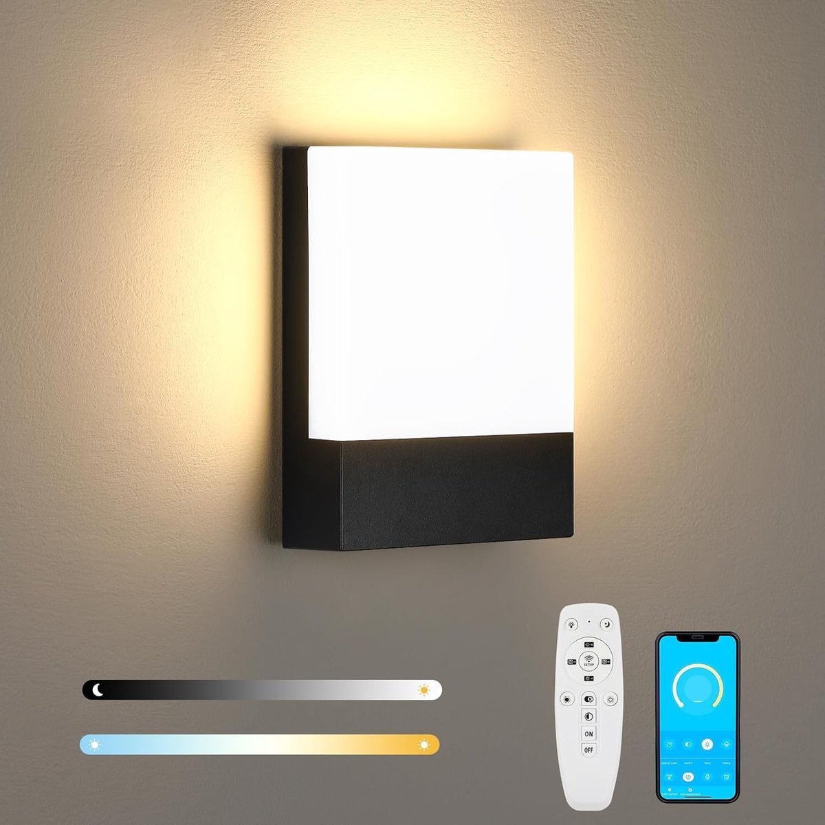 Dimbare Buitenlamp - Afstandsbediening - Waterdichte Wandlamp met Timer en Spraakbesturing - Voor Buiten en Binnen