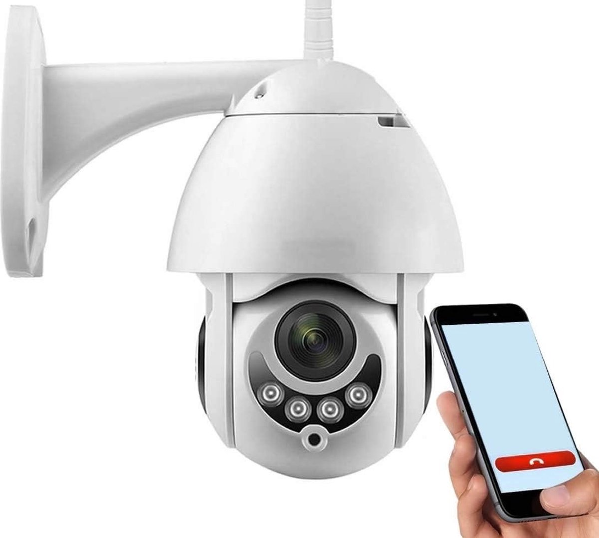 Draadloze IP-camera - Wit - 24 x 17 x 11 cm - 1080p Videobewaking met Panoramisch Zicht - Voor iOS en Android