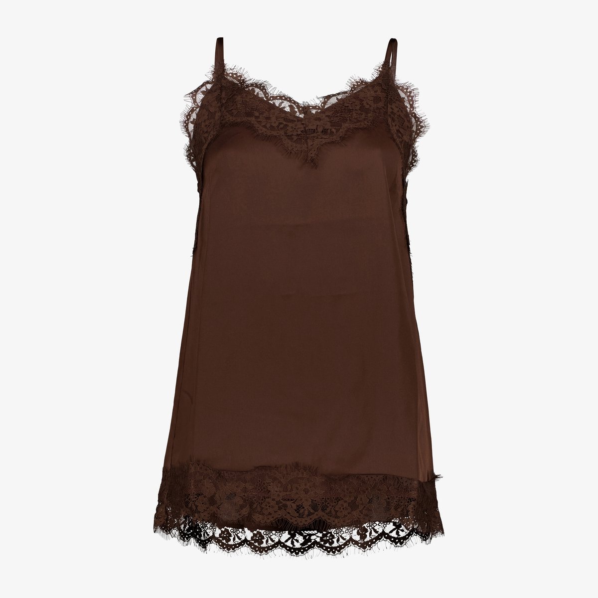 TwoDay dames singlet met kant donkerbruin - Maat L