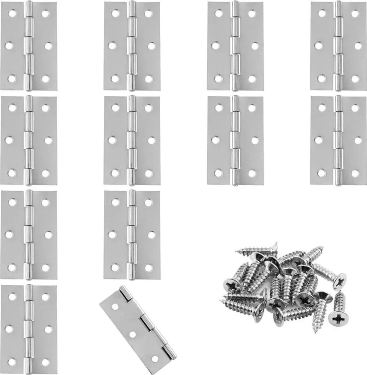 Verpakking van 12 stuks 2,5 inch deurscharnieren, kastscharnieren, zilverkleurige scharnieren, kogellagerscharnieren