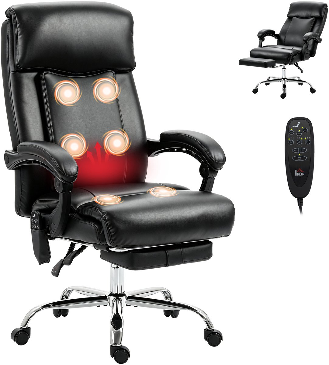 HOMCOM Massage Bureaustoel - Polyurethaan - 64 x 59 x 120 cm - Zwart