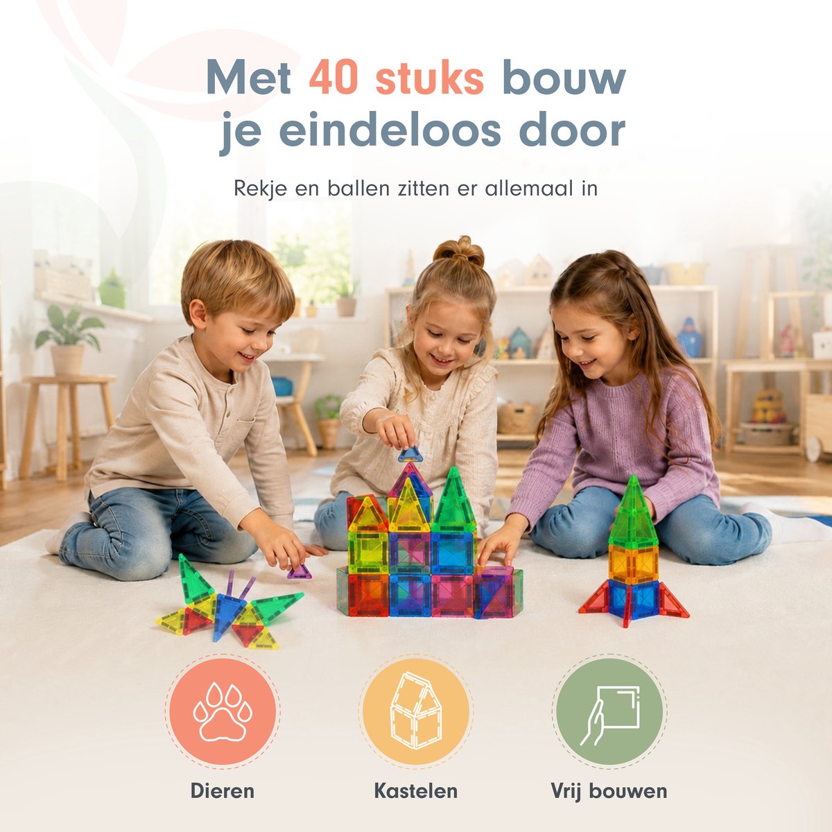 Magnetic Tiles mini - Travel set - 40 stuks - Magnetische tegels - Speelgoed - Magneet tegels - Montessori - Bouwstenen - Constructiespeelgoed - Met 2 Magna poppetjes — cadeau in Spellen & Speelgoed - foto 2