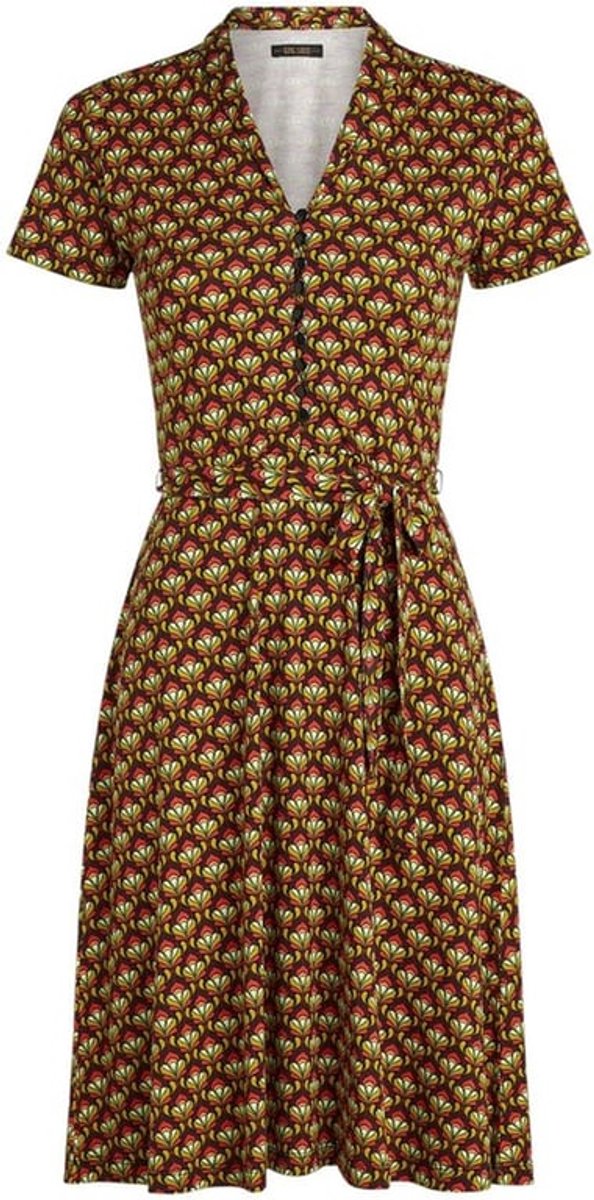 Damesjurk met ceintuur - Korte mouwen - Knielang - Grafische print - Jersey-stof met stretch - Tijdloze look - Jurk