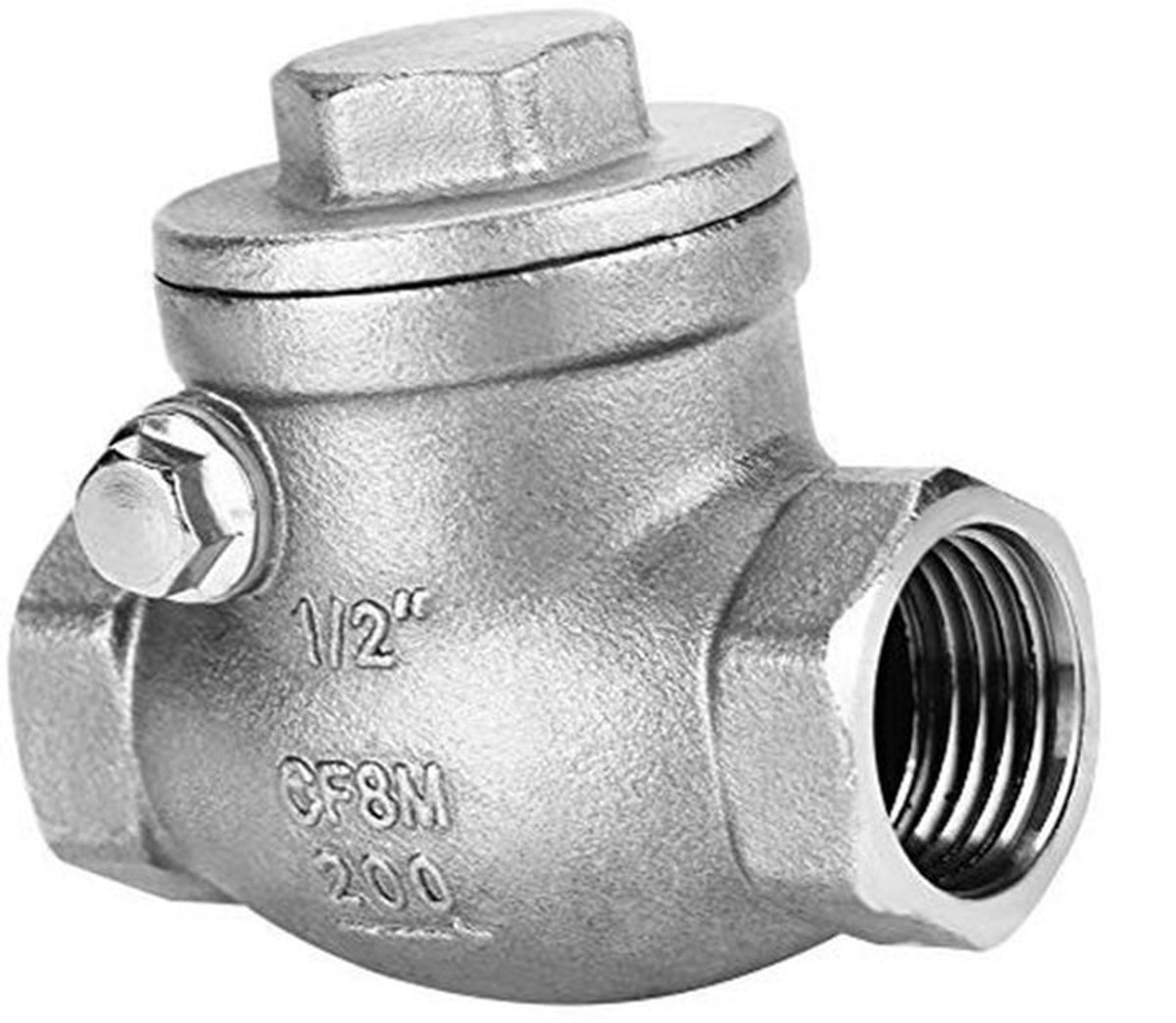 Terugslagklep 1/2 Inch - Roestvrij Staal - Hoge Druk 200PSI - Corrosiebestendig - Goede Afsluitcapaciteit - Voor Water/Oliën/Azur. - Klep